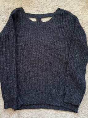 Sparkle & Fade Black Crewneck Knit Sweater with Open-Back Detail